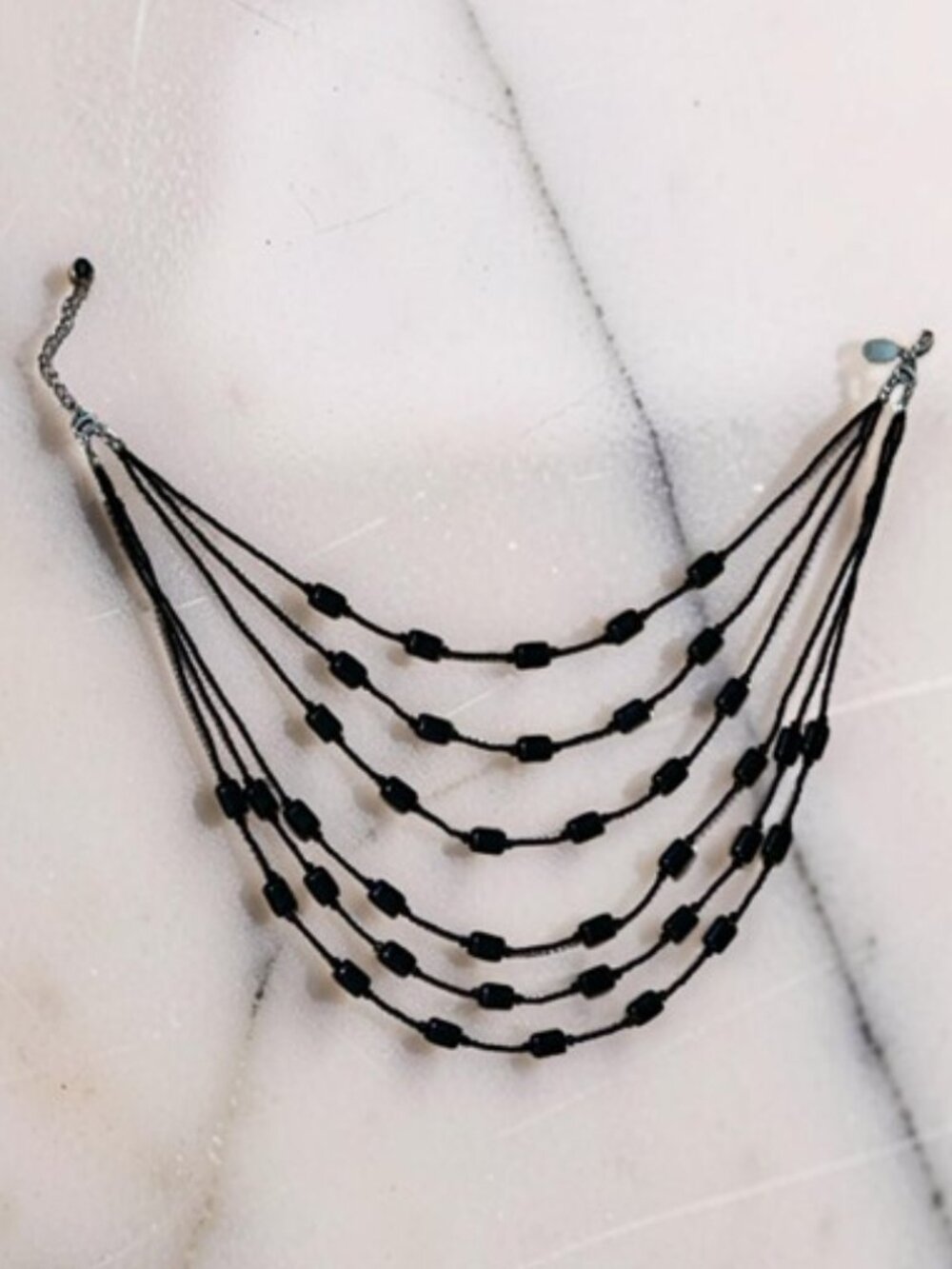 Elegant WHBM Tiered Black Necklace - No Chain / Fully Beaded Construction